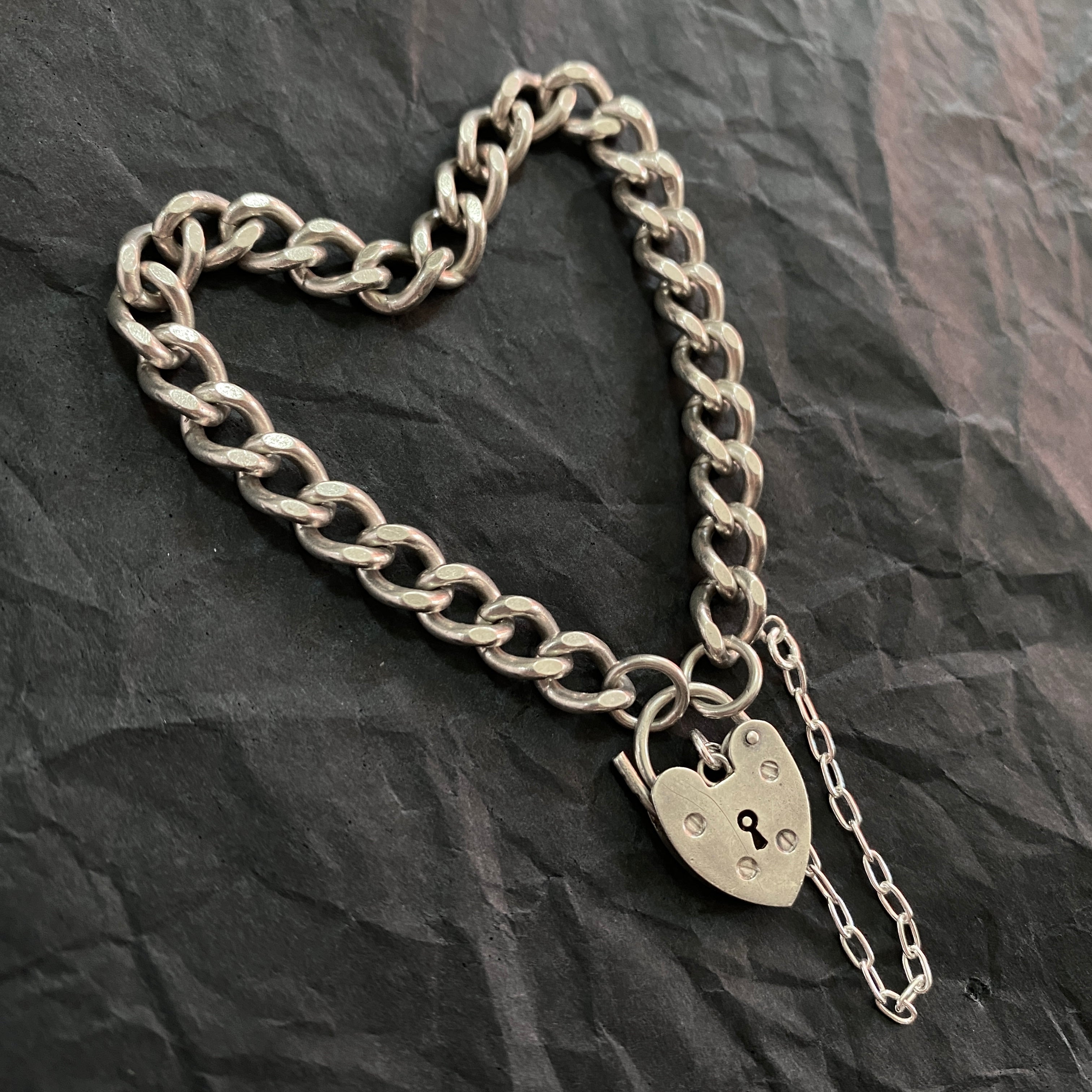 Vintage Thick Heart Padlock Bracelet