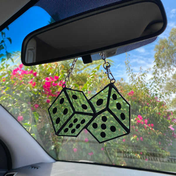 Pair Fuzzy Dice Rear View Mirror Hanging Decoration - Stealth Car  Accessories for Stylish Drives