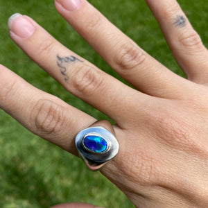 Large Oval Opal Signet Ring - Size S (9.5US).