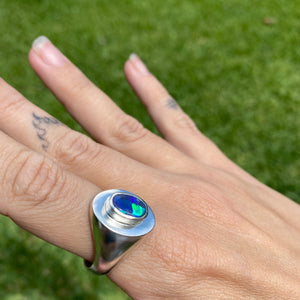 Large Oval Opal Signet Ring - Size S (9.5US).